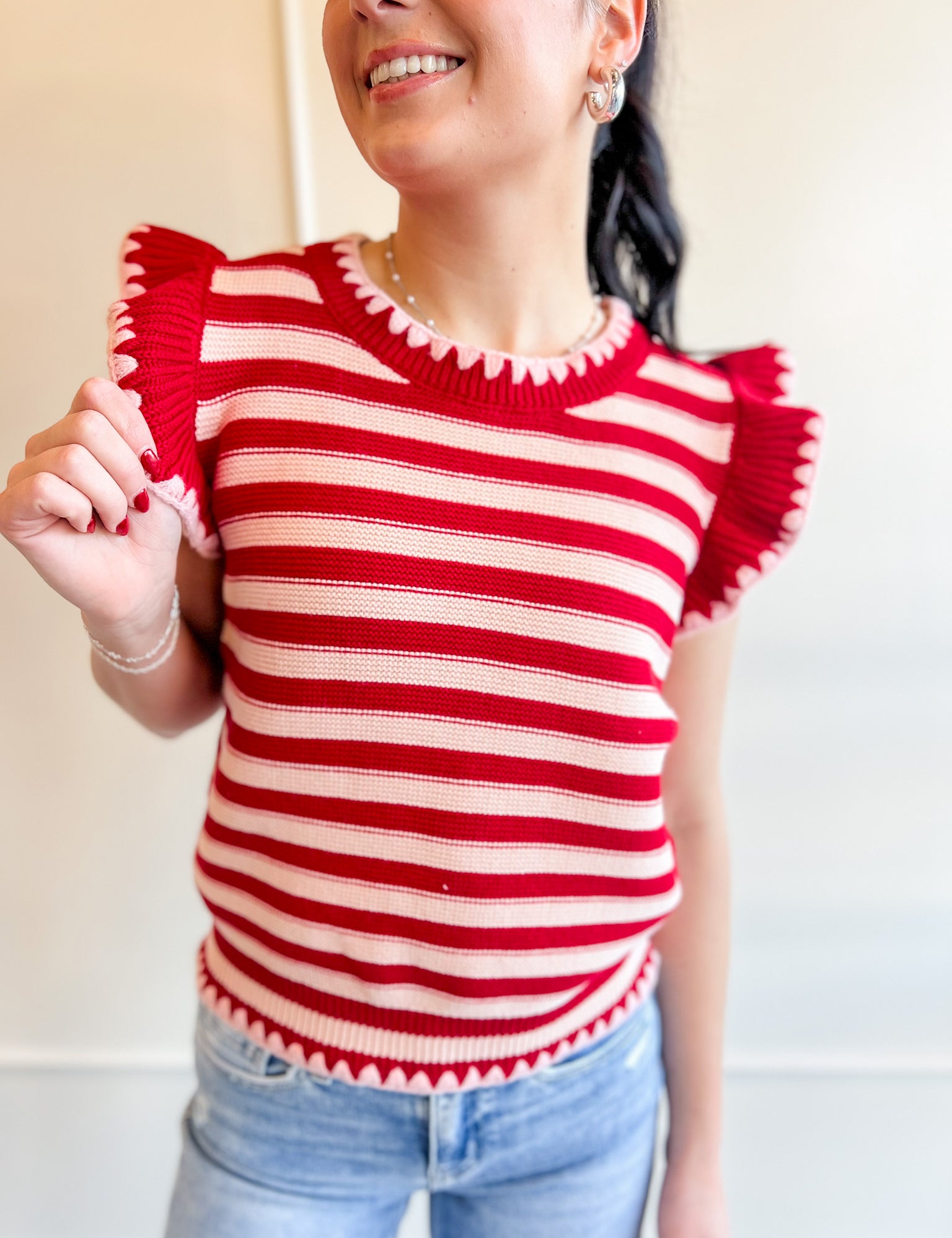 Striped Flutter Sleeve Sweater Top