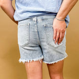 High Rise Side Step Hem Shorts