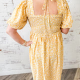 Smocked Floral Puff Sleeve Dress