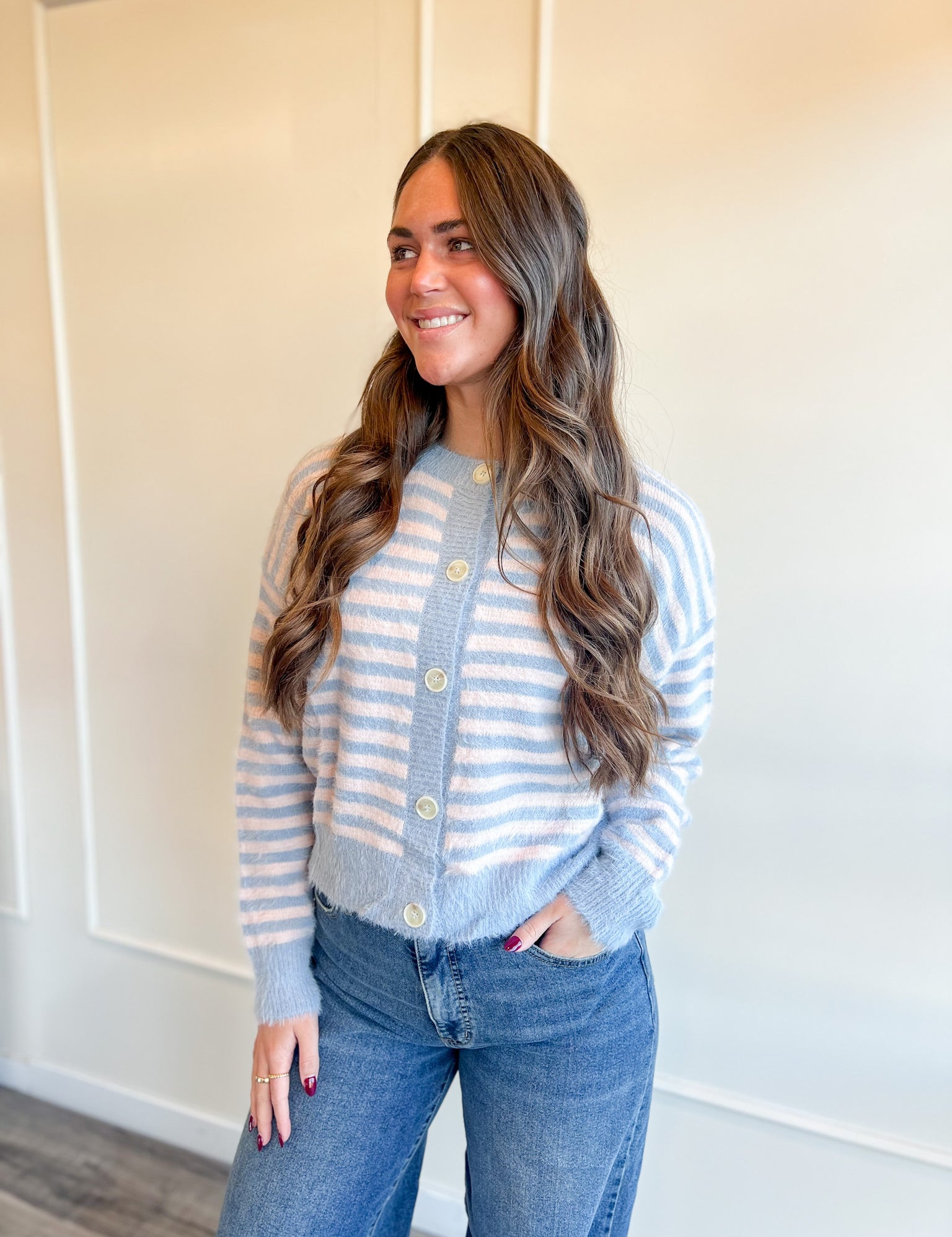 Cloud Nine Stripe Button Cardigan