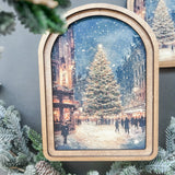 8.25x11" Arch Top Christmas Tree Main Street Framed Art