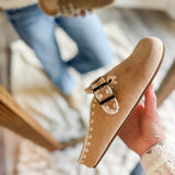 Almond Tweed Buckle Fall Mule
