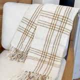 Wheat Plaid Woven Throw Blanket 50x60 Cotton Fringe Fall