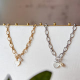 Chain Link Heart & Pearl Toggle Necklace