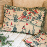 Lumbar Vintage Skiing Scene Pillow