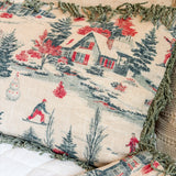 Lumbar Vintage Skiing Scene Pillow