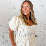 Cream Puff Sleeve Tiered Midi Dress