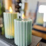 Small Green Ribbed Led Pillar Candle