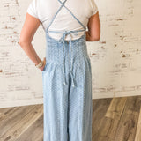 Polka Dot Denim Wide Leg Jumpsuit
