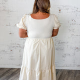 Cream Puff Sleeve Tiered Midi Dress