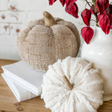 White Fuzzy Stripes Fabric Pumpkin