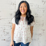 Sweet Cherry Tie Neck Peplum Top