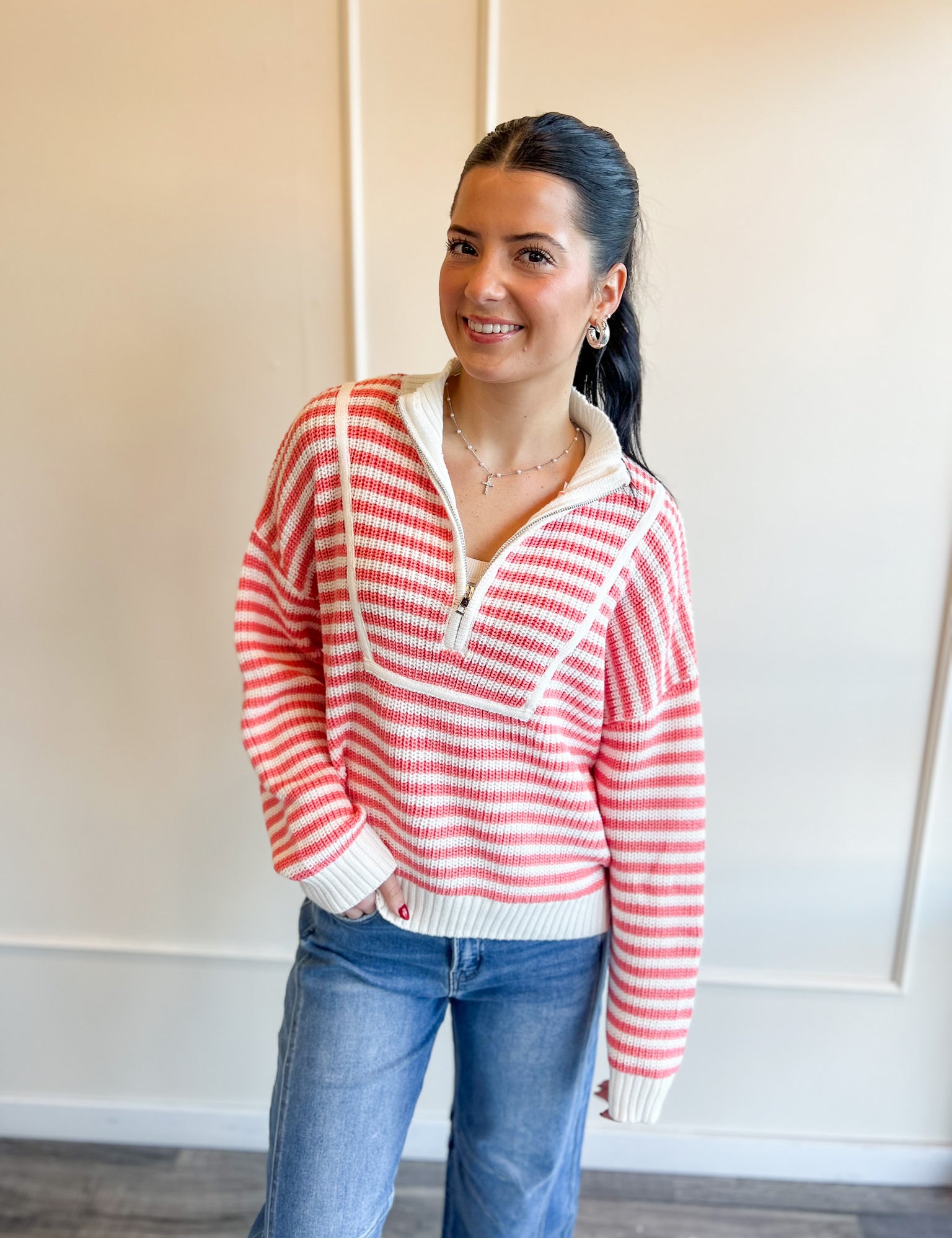Striped Half Zip Sweater