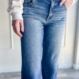 Risen Raw Hem Wide Leg Denim