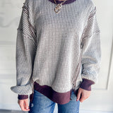 Cozy Waffle Knit Contrast Pullover