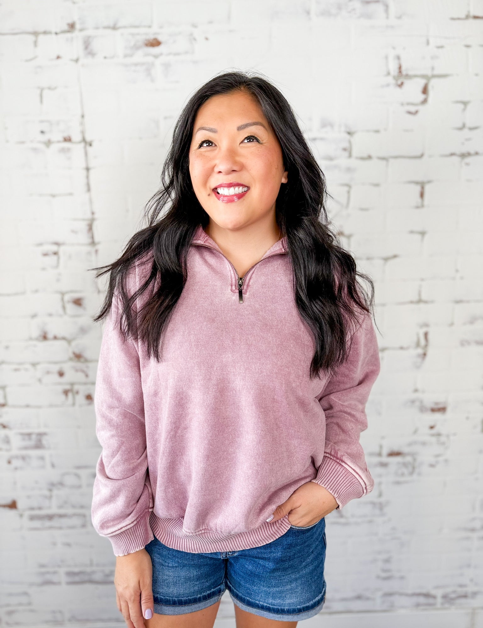 Acid Wash Half-Zip Pullover