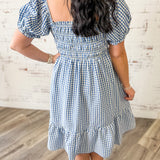 Smocked Gingham Puff Sleeve Dress