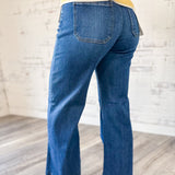 Mid Rise Seam Detail Wide Leg Jeans