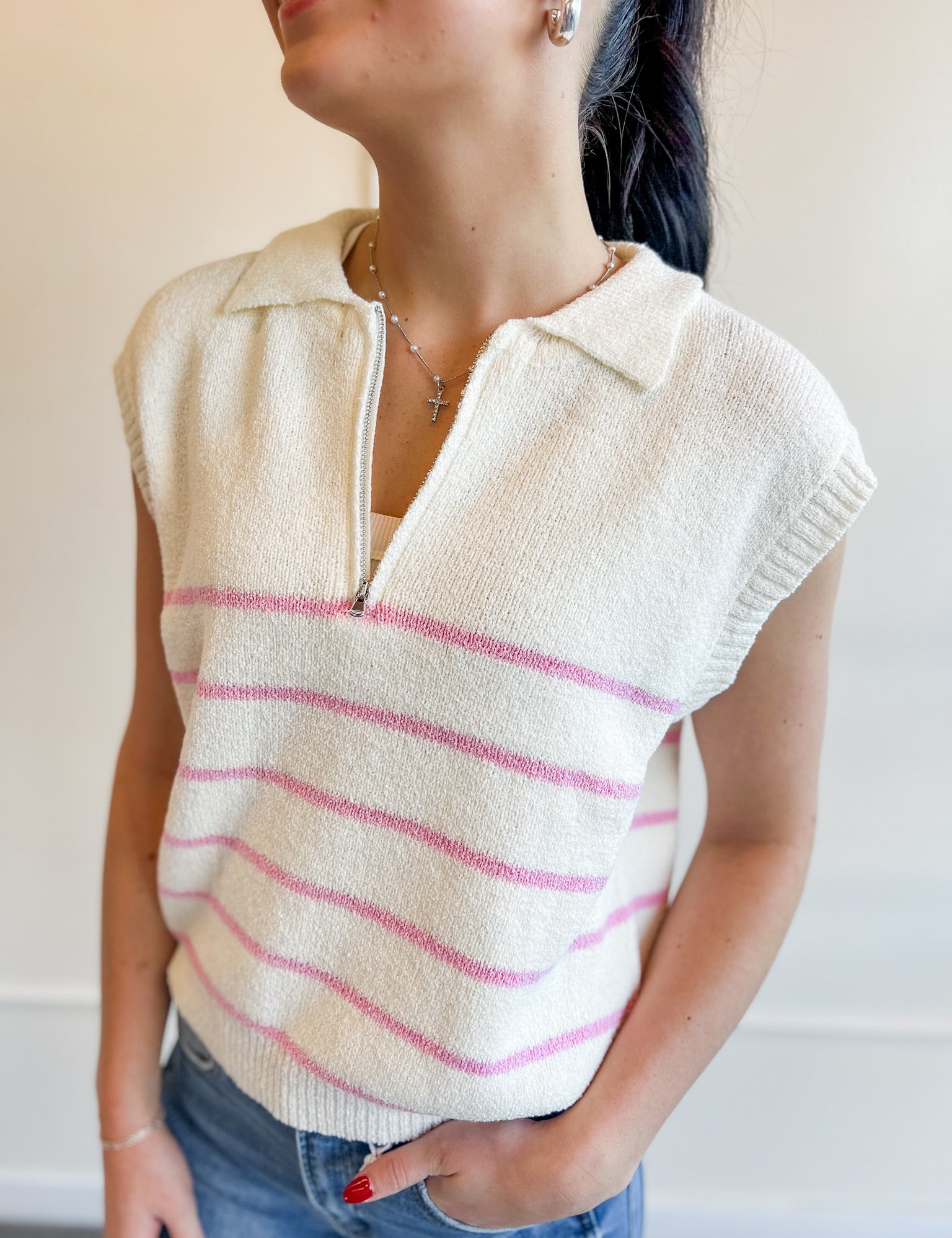 Harbor Stripe Zip Knit Top