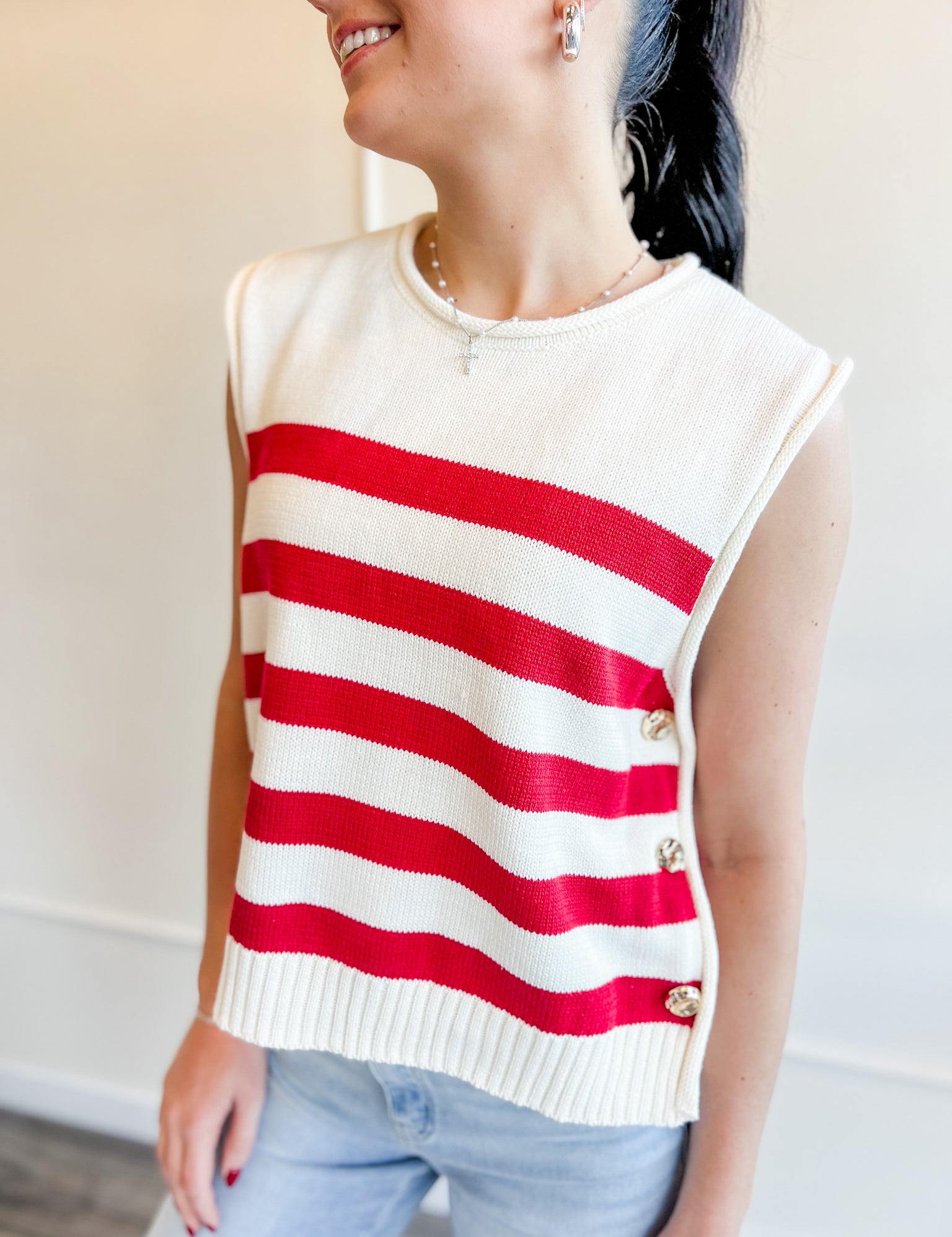 Coastal Stripe Button-Side Sweater Vest