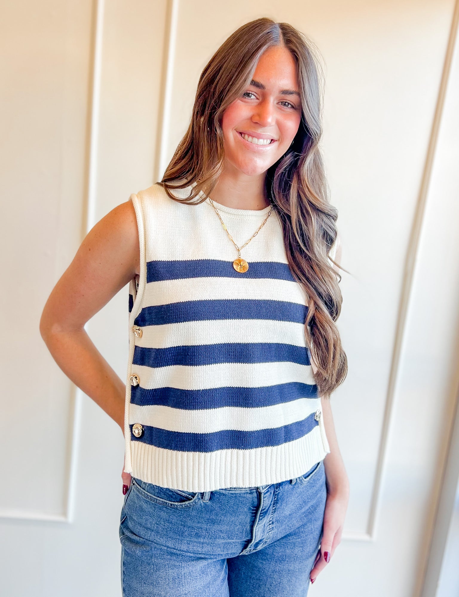 Coastal Stripe Button-Side Sweater Vest