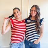 Striped Flutter Sleeve Sweater Top