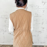 Camel Quilted Longline Vest