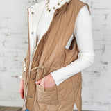 Camel Quilted Longline Vest