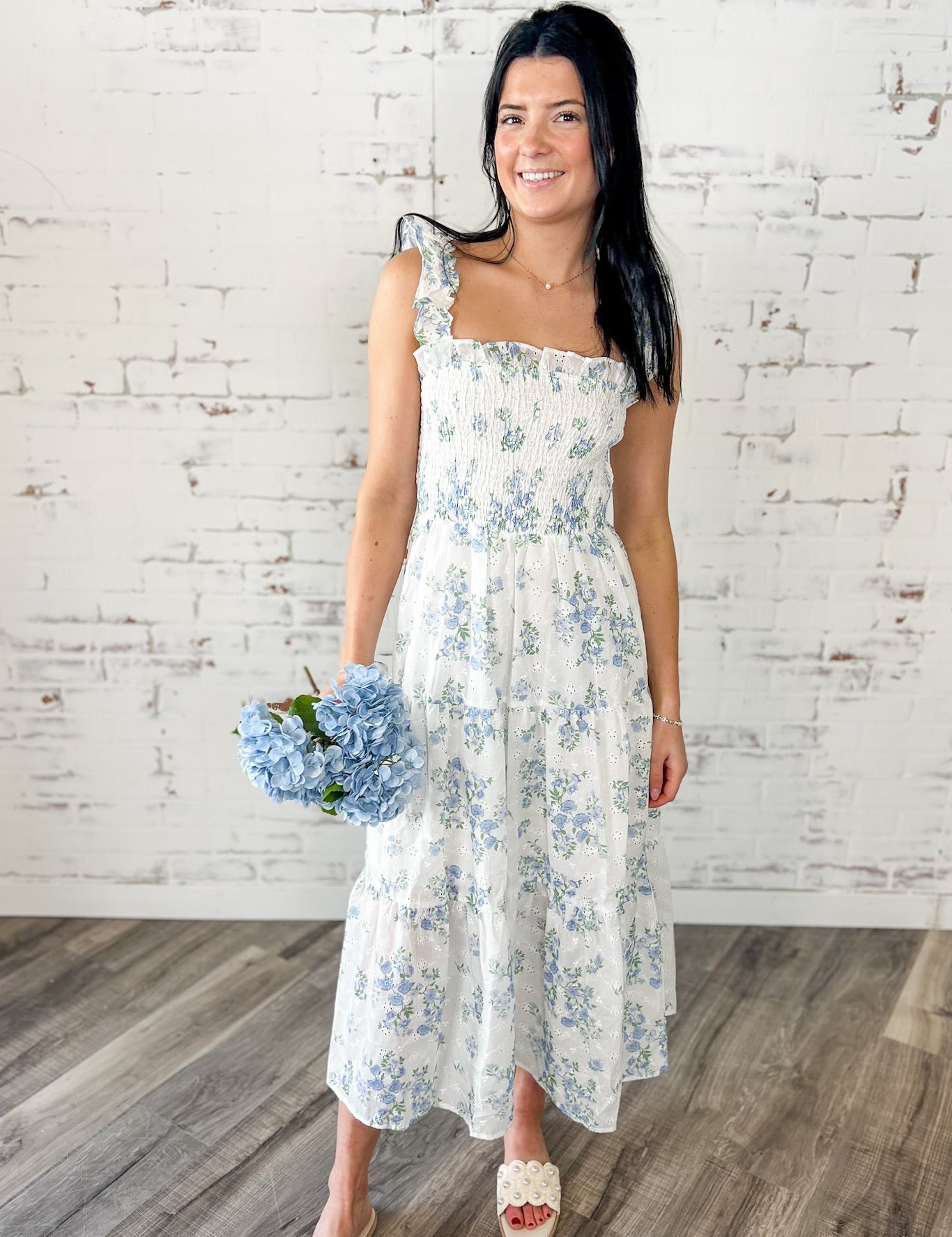 Garden Smocked Floral Midi Dress