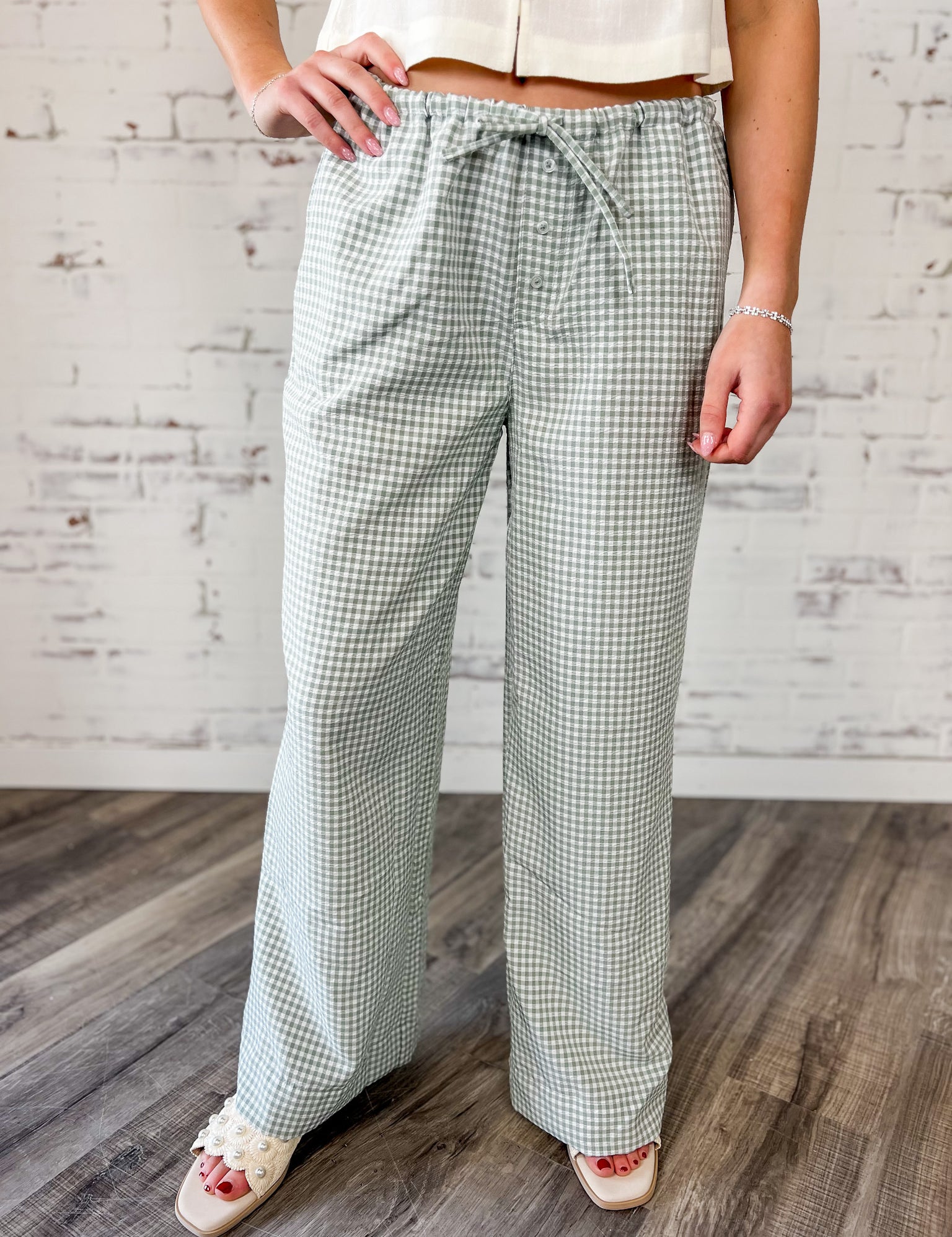 Coastal Check Wide Leg Pants