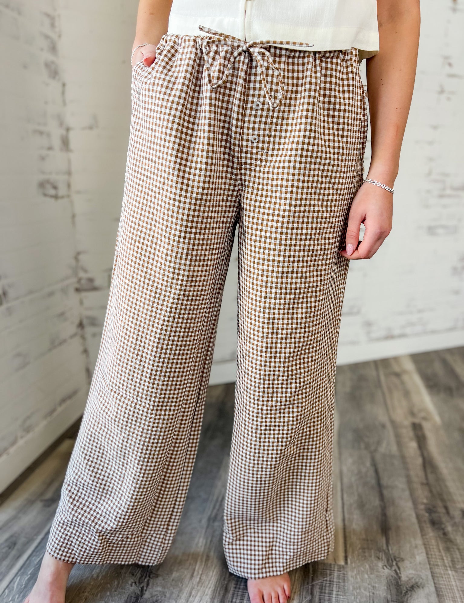 Coastal Check Wide Leg Pants