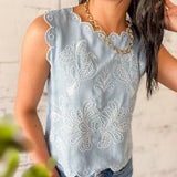 Bluebird Embroidered Scallop Tank