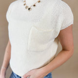 Cream Cap-Sleeve Knit Top
