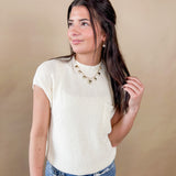 Cream Cap-Sleeve Knit Top