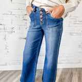 Button-Fly Wide Leg Denim Jeans