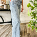 Mid Rise Wide Leg Seam Detail Jeans