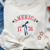 America 1776 Bow Embroidered Crewneck Sweatshirt – Ivory