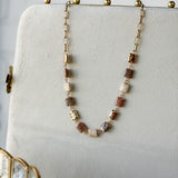 Flat Square Stone Beaded Necklace