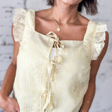 Sunny Days Gingham Lace Up Top