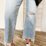 High Rise Distressed Straight Leg Jeans