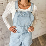 Seaside Stripe Denim Short Overalls