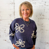 Navy Stitched Flower Sweater