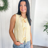 Meadow Lace Tie Front Sleeveless Top