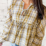 Country Charm Tie-front Checkered Blouse