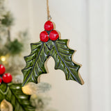 Wood Holly Ornament | 4.5", 6"