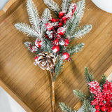 13.5" Flocked Pine And Berry Spray