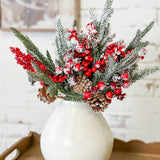 13.5" Flocked Pine And Berry Spray