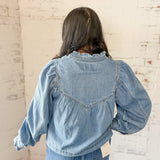 Chambray Denim Lace Cuff Blouse