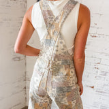 Printed Patchwork Denim Overalls