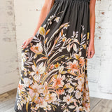 Black Floral Border Print Maxi Dress